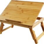 Bamboo Laptop Desk with Folding Legs Tilting Surface Workstation Table Adjustable Laptop Stand Bed Tray for tv Sofa Study Computer Ipad Book (Natural)