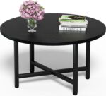 Coffee Table, 23.6" Coffee Tables for Living Room, Round Coffee Table with Metal Frame, Floor Table for Sitting on The Floor, Home, Office, Black