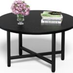 Coffee Table, 23.6" Coffee Tables for Living Room, Round Coffee Table with Metal Frame, Floor Table for Sitting on The Floor, Home, Office, Black