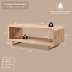 48" Modern Coffee Table, 2-Tier Minimalist Center Table with Storage Shelf, Curved Profile Design, Wooden Rectangular Living Room Table w/Wood Thick Design for Living Room, Office, Natural Oak - Image 2