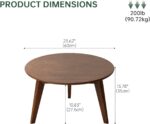100% Solid Oak Wood Mini Coffee Table, Round Cofffe Tables Side Table w/Solid Wood Legs, Walnut Mid Century Table for Bedroom Balcony Living Room (23.62" D x 13.78" H) - Image 2