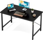 Computer Office Desk 48 Inch Student Study Writing Work with Metal Frame Wood Tabletop Modern Simple PC Home Bedroom Table - Basic Black, Compact Sturdy Desk for Laptop, Study, Gaming