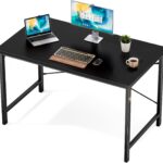 Computer Office Desk 48 Inch Student Study Writing Work with Metal Frame Wood Tabletop Modern Simple PC Home Bedroom Table - Basic Black, Compact Sturdy Desk for Laptop, Study, Gaming