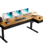 63 Inch L Shaped Electric Standing Desk with Drawers, Height Adjustable Large Desk with Power Outlets, Sit Stand Table, Writing Computer Desk for Home, Office, Workstation, Rustic Brown