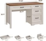 Farmhouse Executive Desk with Storage and Ample File Drawer, Rustic Large Home Writing Desk for Bedroom, White - Image 2