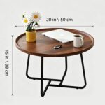 Small Round Coffee Table, Wooden Surface Top & Sturdy Metal Legs Coffee Table with Fluted, End Table for Living Room Bedroom Office Balcony Yard (Walnut, 20 inches) - Image 2