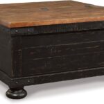 Signature Design by  Lift Top Coffee Table, Storage, Split-top Design, Wood, 36" W x 36" D x 18" H, 2-tone Distressed Brown & Black Finish