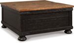 Signature Design by  Lift Top Coffee Table, Storage, Split-top Design, Wood, 36" W x 36" D x 18" H, 2-tone Distressed Brown & Black Finish