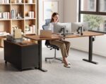 55 Inch L Shaped Electric Standing Desk with Drawers & File Cabinet Sets, Executive Sit Stand Desk, Height Adjustable Computer Desk for Home Office, Writing, Workstation, Walnut+Black - Image 2