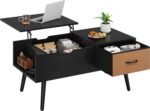 Lift Top Coffee Table for Living Room, Wooden Small Center Tables with Large Storage Shelf Drawer and Hidden Compartment Modern, Black