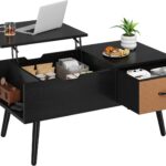 Lift Top Coffee Table for Living Room, Wooden Small Center Tables with Large Storage Shelf Drawer and Hidden Compartment Modern, Black