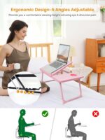 Lap Desk for Couch/Sofa/Floor, 5-Angle Adjustable Bed Desk with Foldable Legs &Cup Holder, Light Weight Bed Tray Table for Writing/Eating/Reading, Portable Laptop Stand for Adults, Kids - Image 2