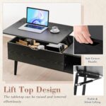 Wood Lift Top Coffee Table with Hidden Compartment and Large Storage Shelf, Lift Tabletop Dining Center Table for Home Living Room Office, Black - Image 2