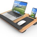 Laptop Lap Desk, Portable Large Laptop Desk for Bed, Up to 17 in Lap Table with Wrist Rest, Mouse Pad, Tablet Phone Slot, Portable Handle, Cushion (Light Brown)