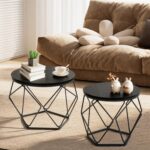 Modern Geometric Coffee Table Set of 2, Round Nesting Side Tables with Hidden Storage, Movable End Tables for Living Room Office Decor & Practical Use Black - Image 2