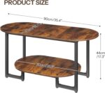 Coffee Table for Living Room, Oval Small Coffee Table with 2-Tier Open Storage Shelf, Industrial Cocktail Tea Table, Wooden Desktop Center Table, Farmhouse, Home Office, Rustic Brown - Image 2