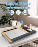 Laptop Lap Desk, Portable Large Laptop Desk for Bed, Up to 17 in Lap Table with Wrist Rest, Mouse Pad, Tablet Phone Slot, Portable Handle, Cushion (Light Brown) - Image 2