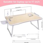 Laptop Bed Table, Laptop Desk for Bed, Foldable Laptop Bed Desk with USB Charge Port, Handle, Desktop Card Slot, Cup Slot, Side Drawer, Laptop Table Portable Notebook Stand for Eating Reading Working - Image 2