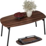31.5" Folding Coffee Table, Portable Small Coffee Tables for Living Room, Foldable Center Table for Small Spaces, No Assembly Needed, Walnut