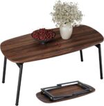 31.5" Folding Coffee Table, Portable Small Coffee Tables for Living Room, Foldable Center Table for Small Spaces, No Assembly Needed, Walnut