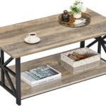 Coffee Table for Living Room with Round Corners Farmhouse Style Center Table with Storage Shelf 39 Inch Space Saving Easy Assembly Gray Wash | for Living Room