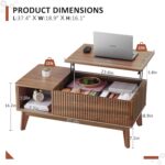 Fluted Lift Top Coffee Table with Storage, Modern Coffee Table for Living Room, Home Office（Walnut） - Image 2