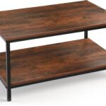 SUPER DEAL 2-Tier Industrial Coffee Table with Storage Shelf for Small Apartment Living Room, Rectangle Wood and Stable Metal TV Stand Side End Table, Rustic Brown