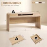 63" Modern Computer Desk with 2 Drawers, Wood Curved Executive Desk with Keyboard Tray & Power Outlet, Writing Desks with Storage for Home Office, Study Room, Living Room (Natural) - Image 2