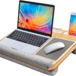 Lap Desk - Fits up to 17 inches Laptop Desk, Built in Mouse Pad & Wrist Pad for Notebook, Laptop, Tablet, Lap Stand with Tablet, Pen & Phone Holder, Wood Grain