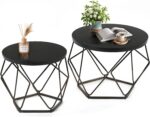 Modern Geometric Coffee Table Set of 2, Round Nesting Side Tables with Hidden Storage, Movable End Tables for Living Room Office Decor & Practical Use Black