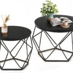 Modern Geometric Coffee Table Set of 2, Round Nesting Side Tables with Hidden Storage, Movable End Tables for Living Room Office Decor & Practical Use Black