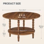 Coffee Table, 2-Tier Round Coffee Table, Mid-Century Modern Coffee Table for Living Room, Center Table with 2-Tier Open Storage Shelf, Home Office, Walnut WL75KF01 - Image 2