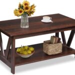 Coffee Table with Storage Shelf, 39.4" Farmhouse Coffee Table with V-Frame Support, 2-Tier Wood Rustic Center Table for Living Room, Bedroom & Balcony, Espresso