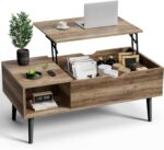 Wooden Coffee Table, Lift Top Coffee Stand with Large Hidden Compartment and Ample Storage Shelf, Lift Tabletop Dining Table for Living Room, Home Small Space, Grey