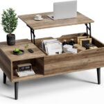 Wooden Coffee Table, Lift Top Coffee Stand with Large Hidden Compartment and Ample Storage Shelf, Lift Tabletop Dining Table for Living Room, Home Small Space, Grey