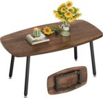 Folding Coffee Table for Small Spaces, No Assembly Farmhouse Portable Living Room Table, Walnut 39.3x19.6x17.7 Inch