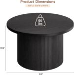 31.5" Round Coffee Table, Tambour Design Coffee Tables for Living Room, Mid Century Modern Wood Coffee Table, Drum Accent Small Center Table, Black - Image 2