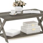 Modern Simplistic Criss-Crossed Coffee Table, 35.4 in x 19.6 in x 16 in, French Oak Grey