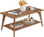 Collection - Coffee Table, 2-Tier Center Table with Storage, Tapered Legs, Curved Transitions, 21.7 x 39.4 x 17.7 Inches, Easy to Assemble, for Living Room, Honey Brown