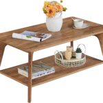 Collection - Coffee Table, 2-Tier Center Table with Storage, Tapered Legs, Curved Transitions, 21.7 x 39.4 x 17.7 Inches, Easy to Assemble, for Living Room, Honey Brown