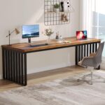 78.74" Extra Long Computer Desk for 2 Person, Double Long Desk with Heavy Duty Metal Frame, Double Workstation Study Table for Home Office (Without Chair) (Brown & Black)