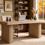Modern Office Desk, Home Office Table with Wide Fluted Legs, Modern Desk for Home Office, Natural