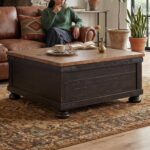 Signature Design by  Lift Top Coffee Table, Storage, Split-top Design, Wood, 36" W x 36" D x 18" H, 2-tone Distressed Brown & Black Finish - Image 2