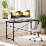 Computer Office Desk 48 Inch Student Study Writing Work with Metal Frame Wood Tabletop Modern Simple PC Home Bedroom Table - Basic Black, Compact Sturdy Desk for Laptop, Study, Gaming - Image 2