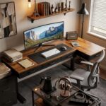 63 Inch L Shaped Electric Standing Desk with Drawers, Height Adjustable Large Desk with Power Outlets, Sit Stand Table, Writing Computer Desk for Home, Office, Workstation, Rustic Brown - Image 2