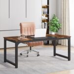 Modern Computer Desk, 63 x 31.5 inch Large Office Desk Computer Table Study Writing Desk Workstation for Home Office, Vintage Black Metal Frame