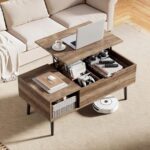 Wooden Coffee Table, Lift Top Coffee Stand with Large Hidden Compartment and Ample Storage Shelf, Lift Tabletop Dining Table for Living Room, Home Small Space, Grey - Image 2