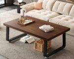 Rustic Walnut Coffee Table, 39” Mid Century Modern Center Table, Rectangle Industrial Living Room Coffee Table, Simple Farmhouse Wood and Metal Tea Coffee Tables for Home Bedroom, Walnut, 39 in