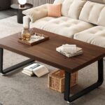 Rustic Walnut Coffee Table, 39” Mid Century Modern Center Table, Rectangle Industrial Living Room Coffee Table, Simple Farmhouse Wood and Metal Tea Coffee Tables for Home Bedroom, Walnut, 39 in