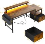 56.5" Office Desk with Drawers and Printer Space,Computer Desk with Power Outlets,Home Office Desks with File Drawers Cabinet,Study and Gaming Desk with Shelves Monitor Stand,Rustic Brown - Image 2